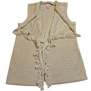 Lilly Pulitzer - Girl's Gold Sparkle Fringe Open Cardigan Sweater - Large 8-10